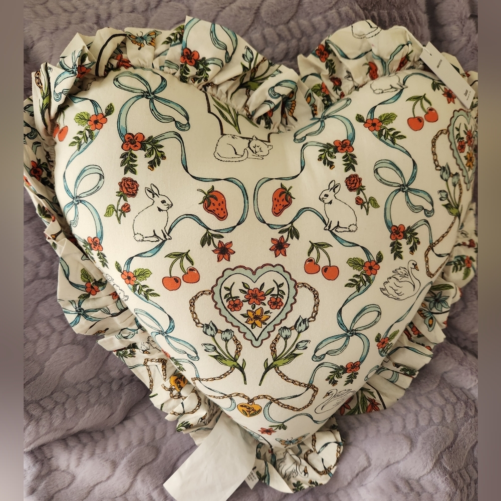 Urban Outfitters Ruffle Heart Cotton Throw Pillow
